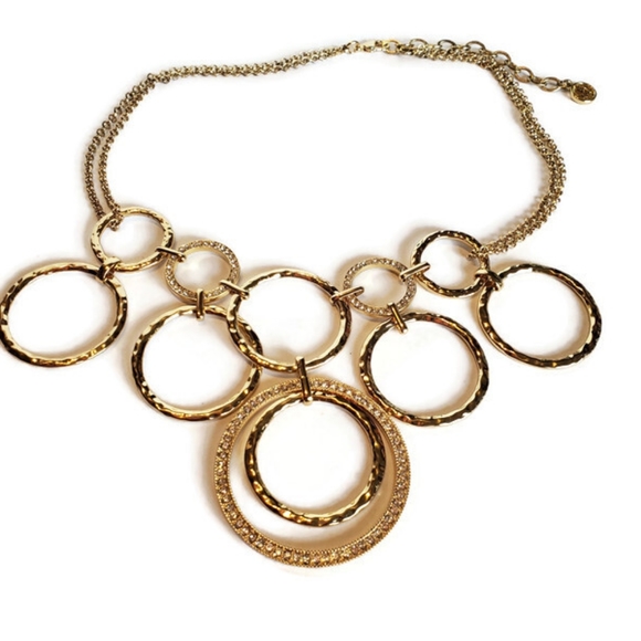 Signed Lily Pulitzer 'Swirling Sea' Gold Tone Hammered Infinity Circle Necklace